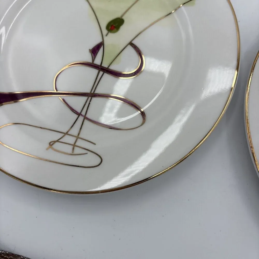 Pier 1 Imports Martini Glass Appetizer Salad Plates Set of 4 Gold Rim 7.5